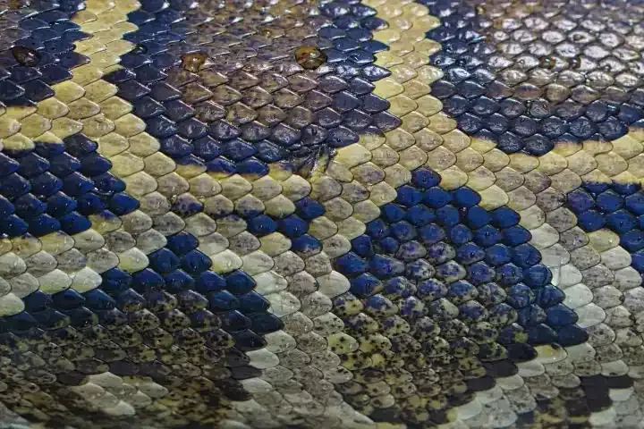 Close-up of a snake’s patterned scales